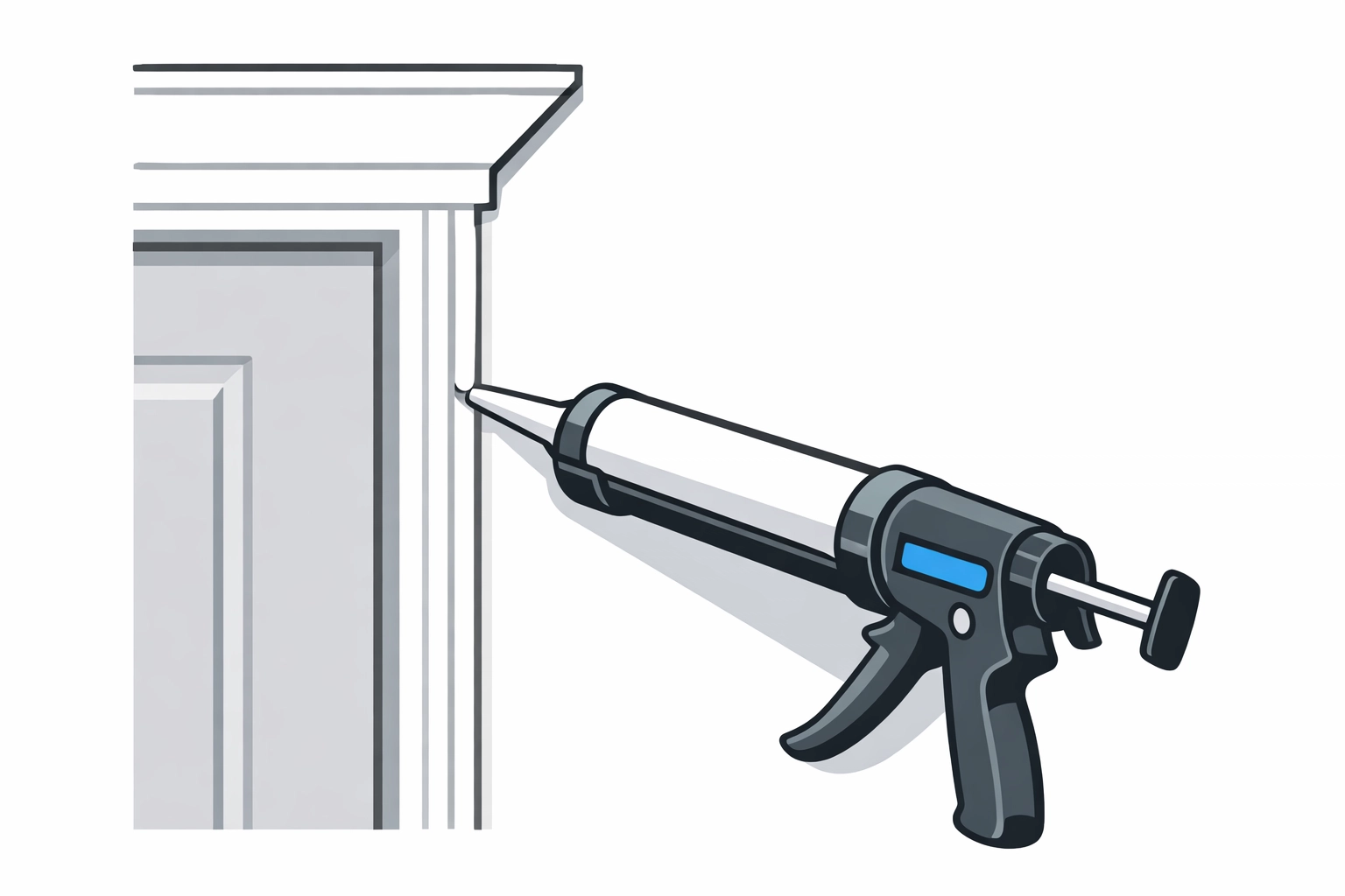 Applying exterior caulk to a door frame to prevent home energy loss.