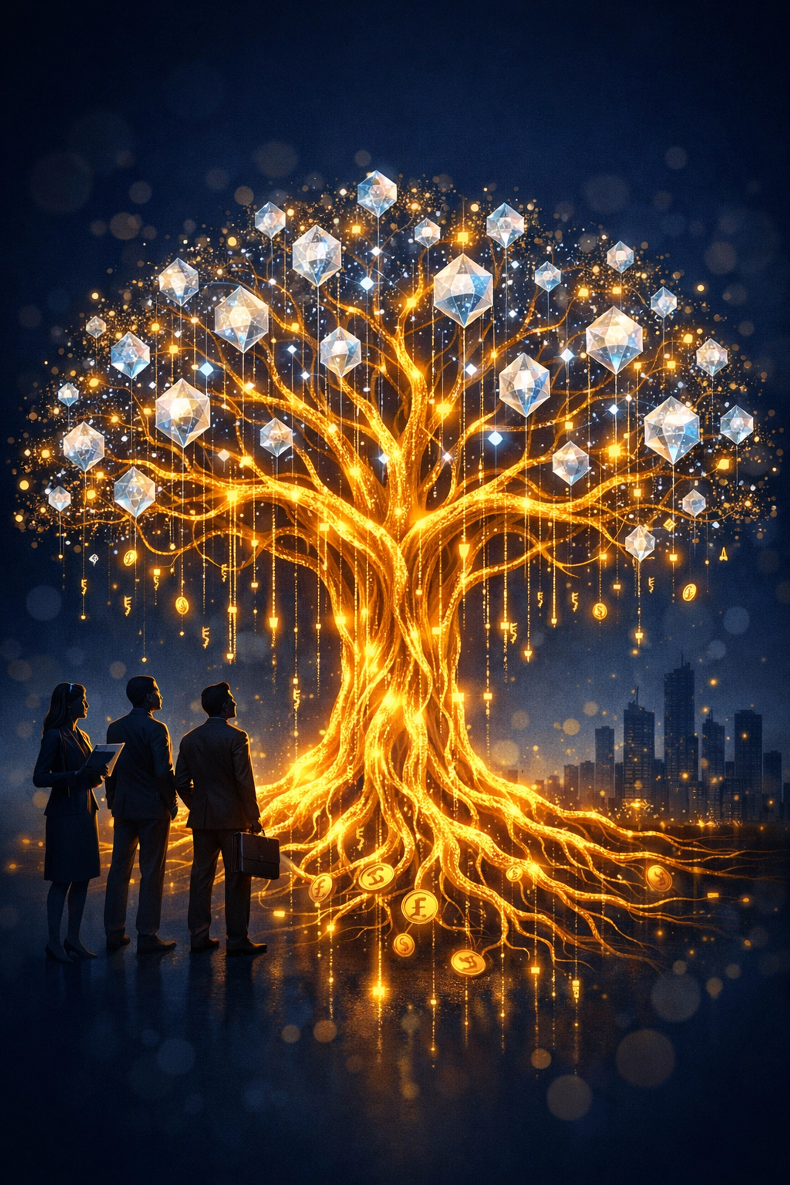 A digital banyan tree representing investment flows and emerging entrepreneurs in India.