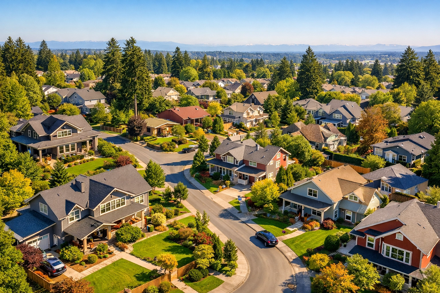 Aerial view of Washington suburban homes showing increased housing inventory in 2026