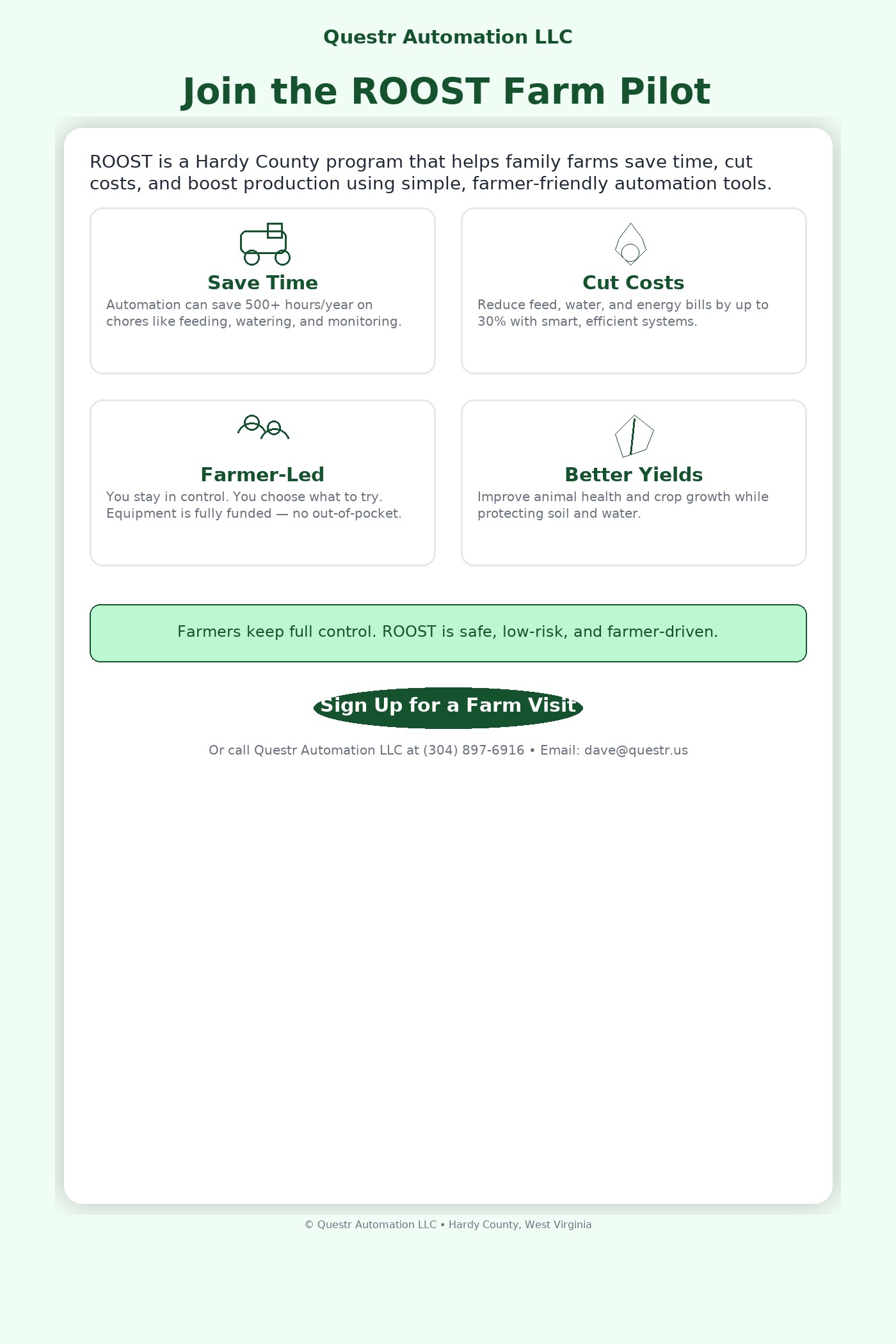 ROOST Farm Pilot by Questr Automation LLC