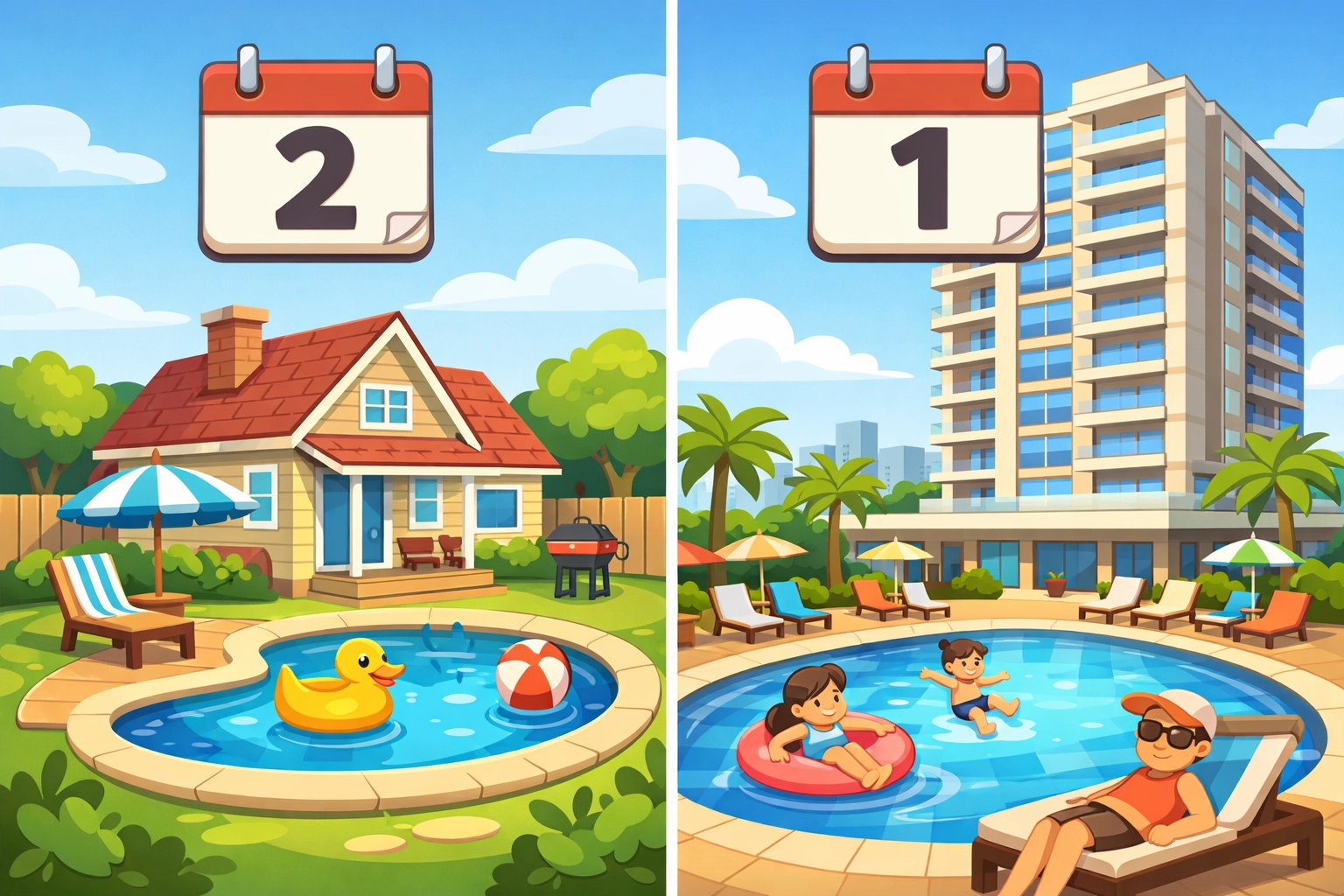 Illustration of pool safety certificate validity periods for houses and shared apartment pools in QLD.