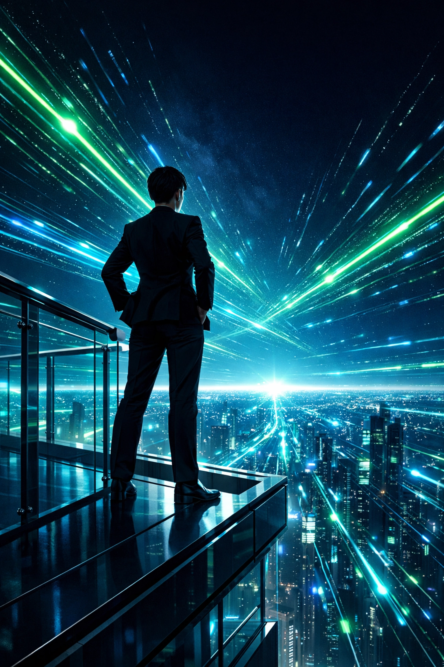 A confident graduate professional overlooking a futuristic digital city, ready for the future of work.