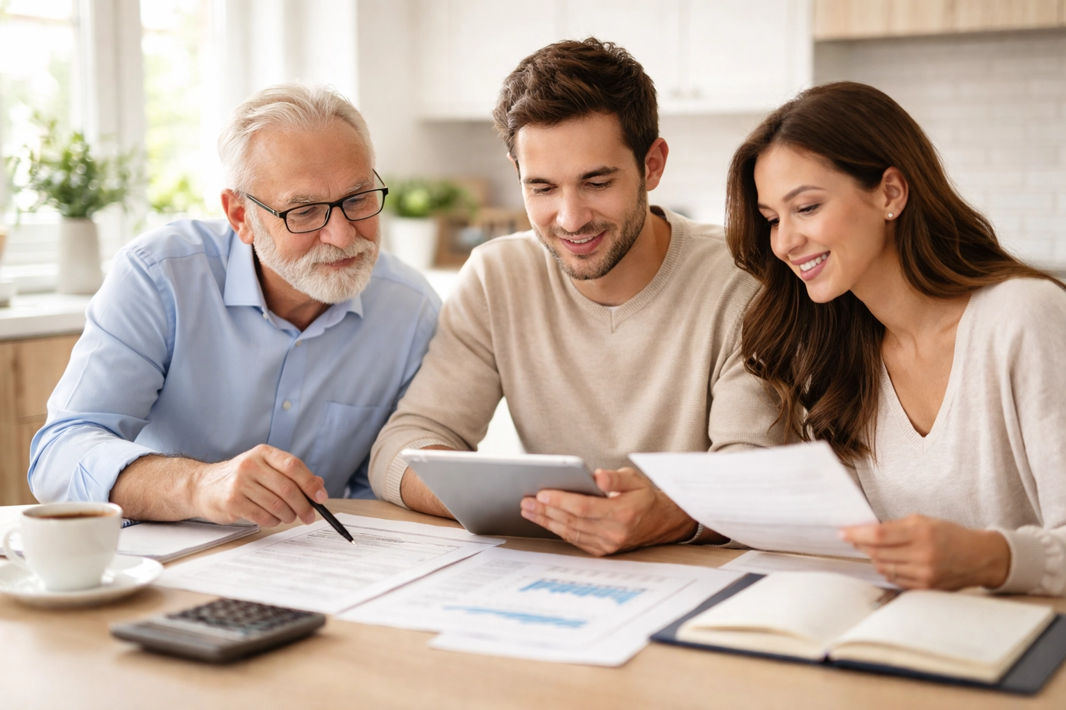 Multi-generational family at kitchen table discussing inherited IRA planning and retirement strategies