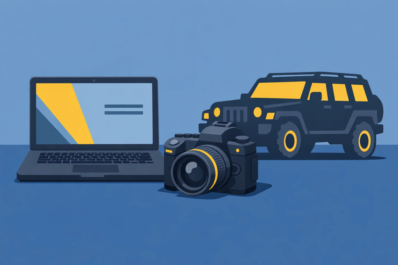 Business assets including a laptop and SUV illustrating Section 179 tax deductions for 2026.