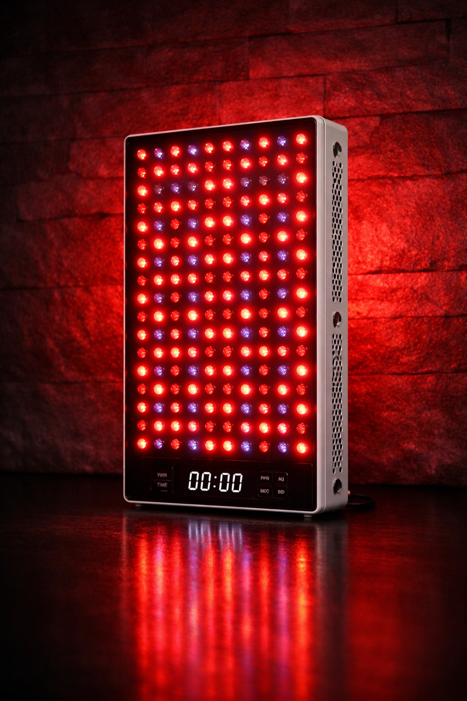 High-power LED red light therapy panel emitting wavelengths for professional-grade skin rejuvenation.