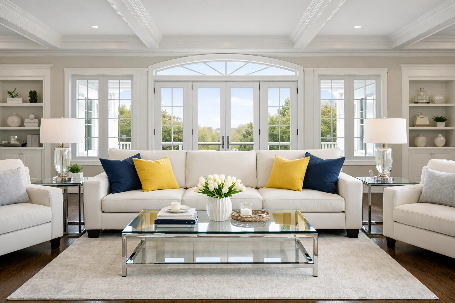 A spotless Massachusetts living room showcasing successful deep cleaning MA and professional organization.