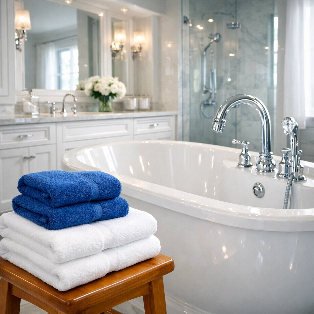 Spotless luxury bathroom after an eco-friendly house cleaning MA in a Massachusetts apartment.