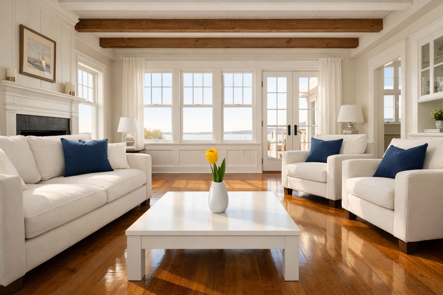 Immaculate living room in a Lunenburg home showing the mental health benefits of professional cleaning.