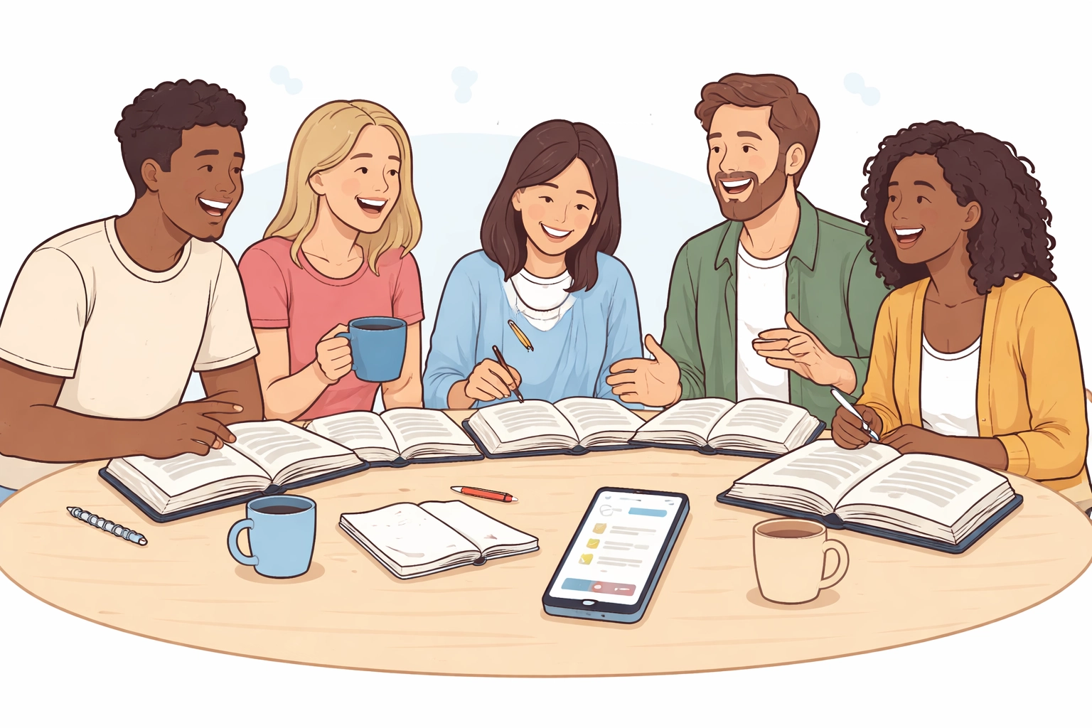 Small group studying together using digital discipleship resources