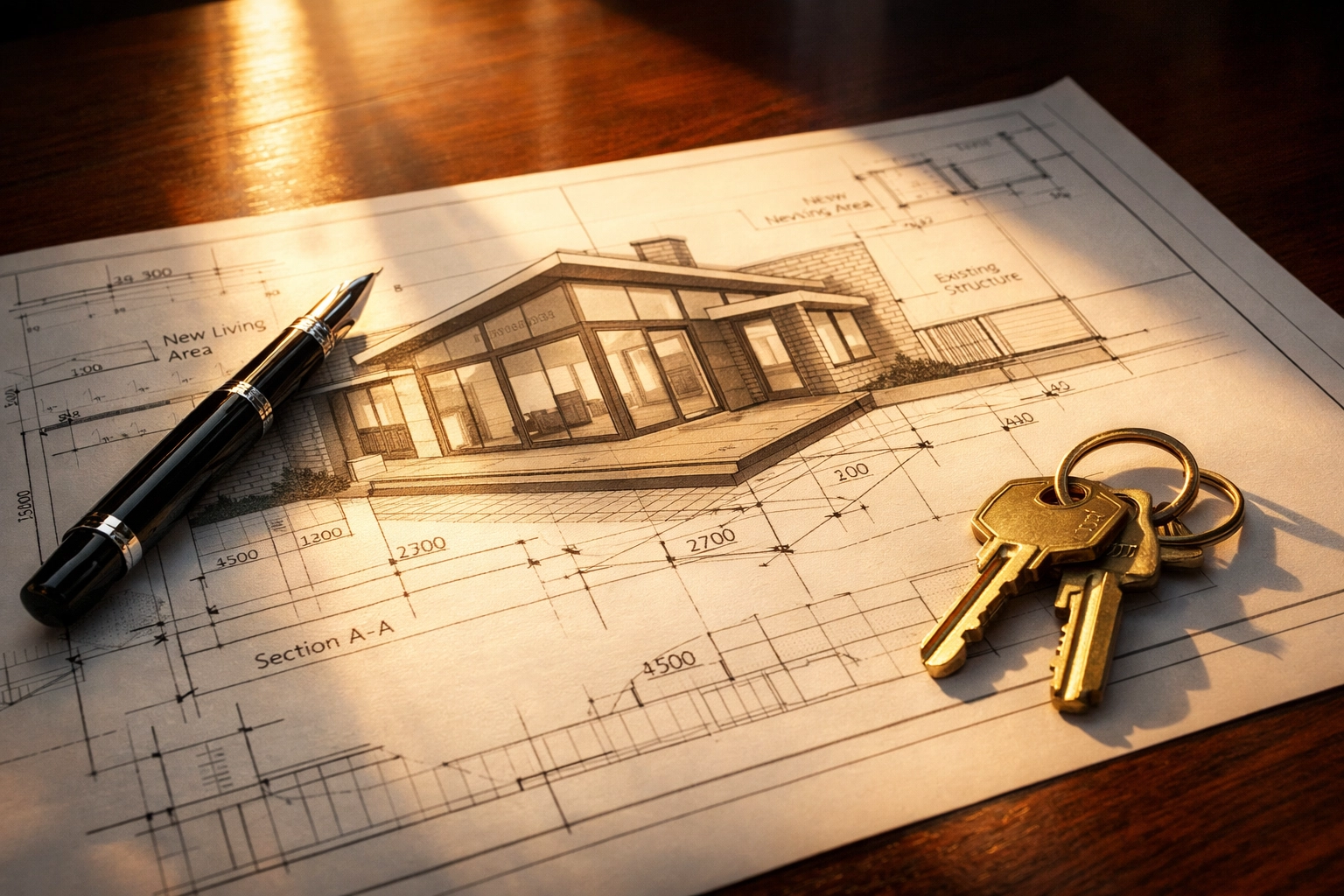 Detailed architectural blueprints for a professional house extension project in West Sussex.