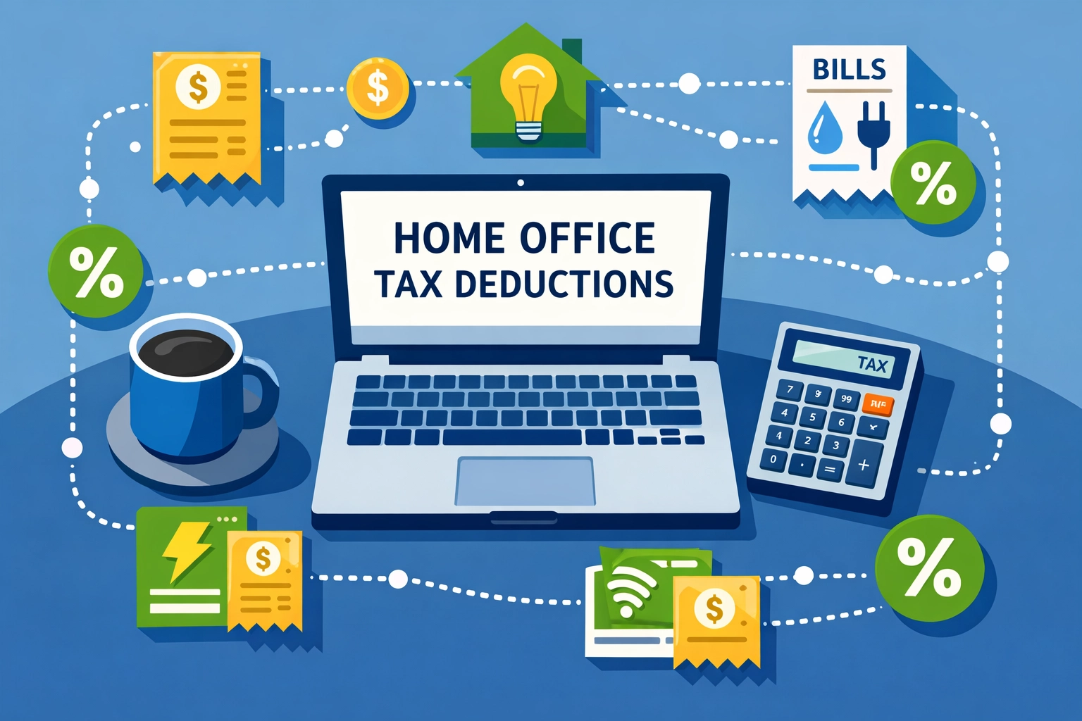 Home office tax deductions workspace with receipts and expenses for New Haven freelancers
