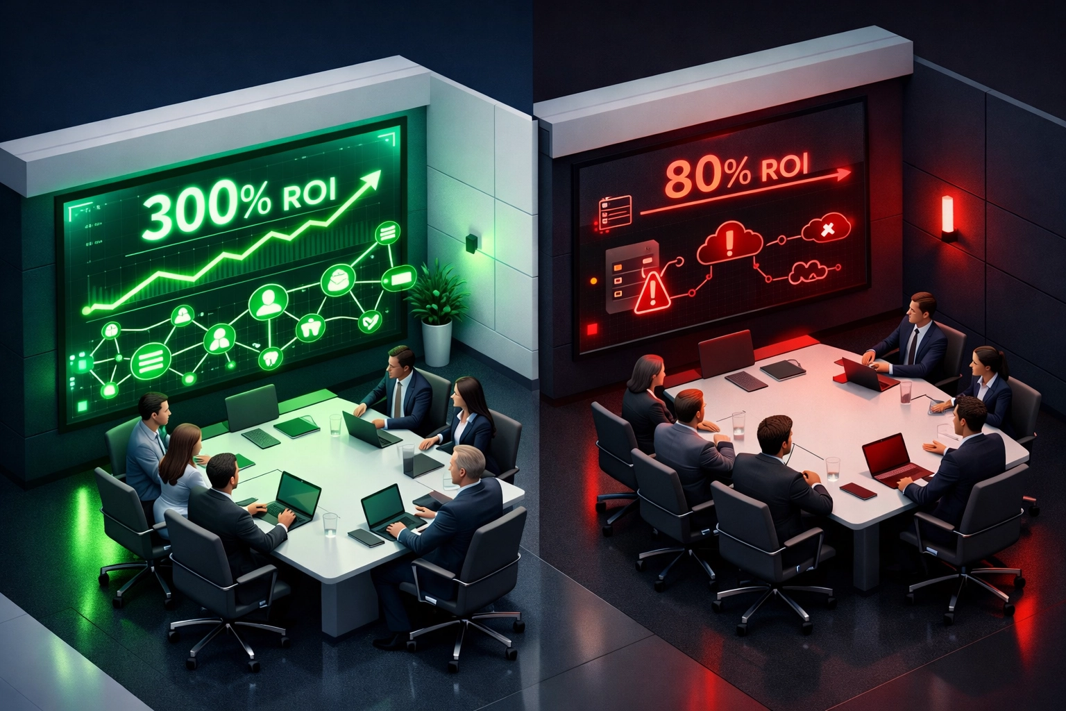 ServiceNow implementation partner ROI comparison showing 300% vs 80% returns from expert vs mediocre partners