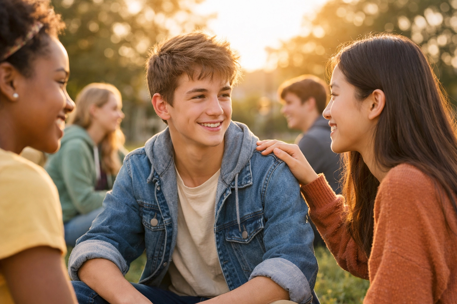 Teen students in a hallway