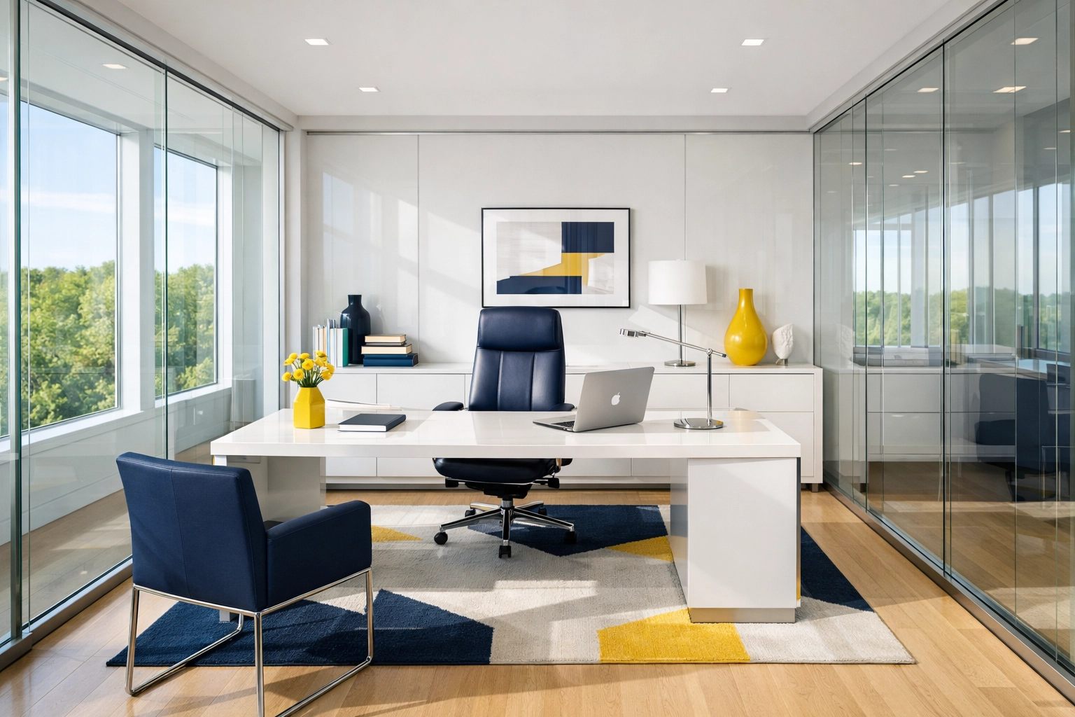 Clean, modern executive office in Wellesley MA showing professional commercial cleaning results.