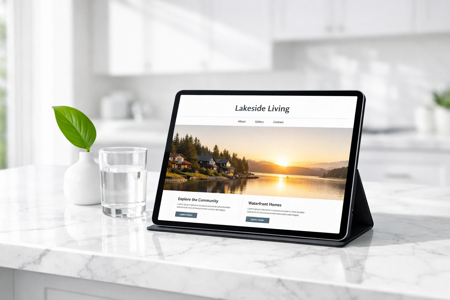Modern tablet displaying a location-specific landing page for local small business SEO.