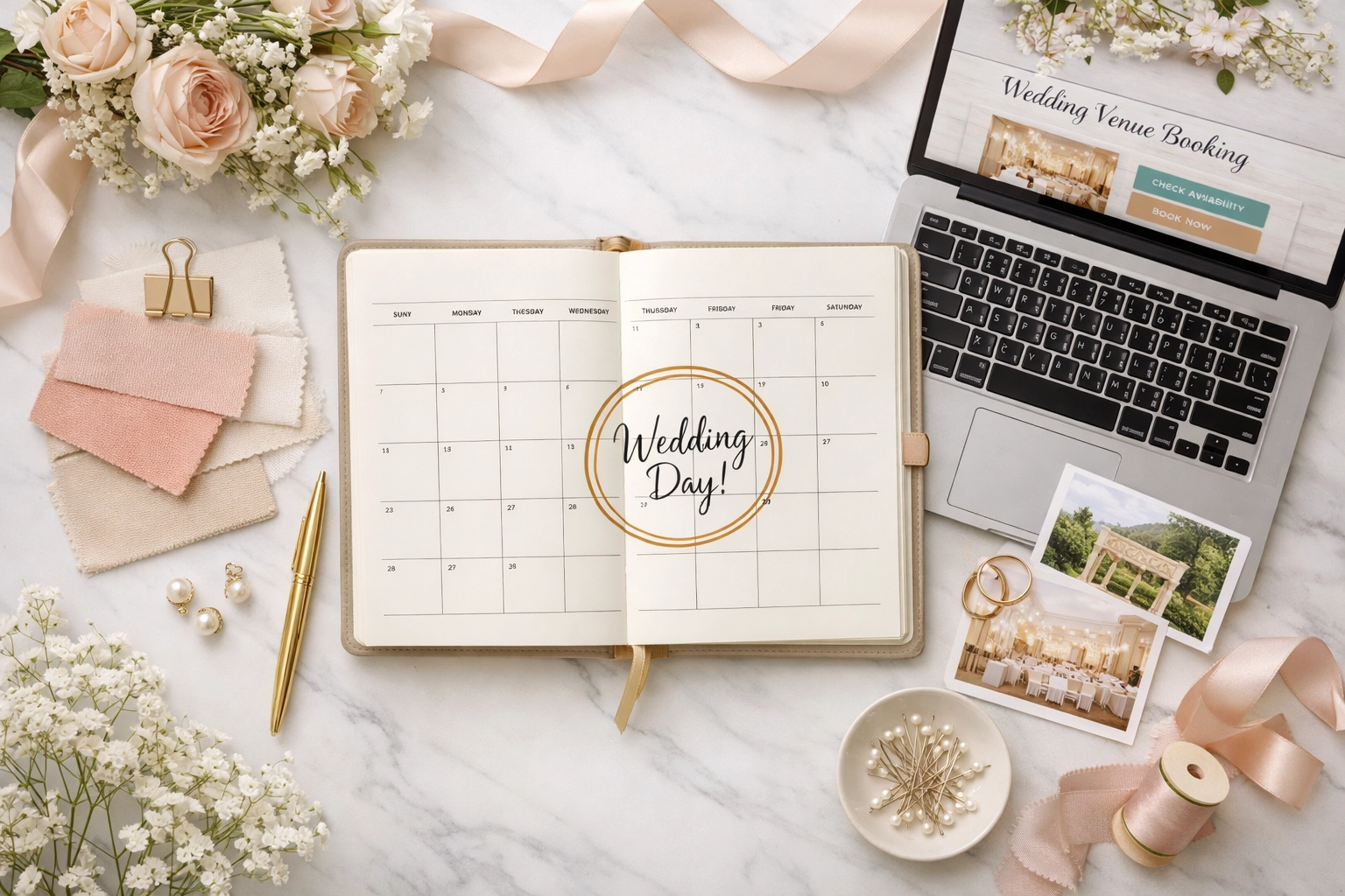 Wedding planning calendar showing importance of booking entertainment DJs early