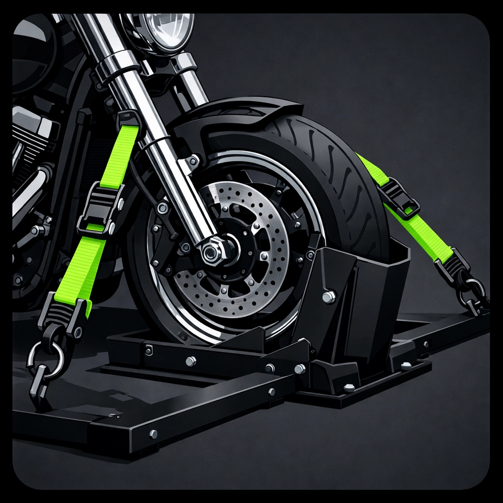Professional motorcycle towing near me showing a bike secured with precision tie-down straps in LA.