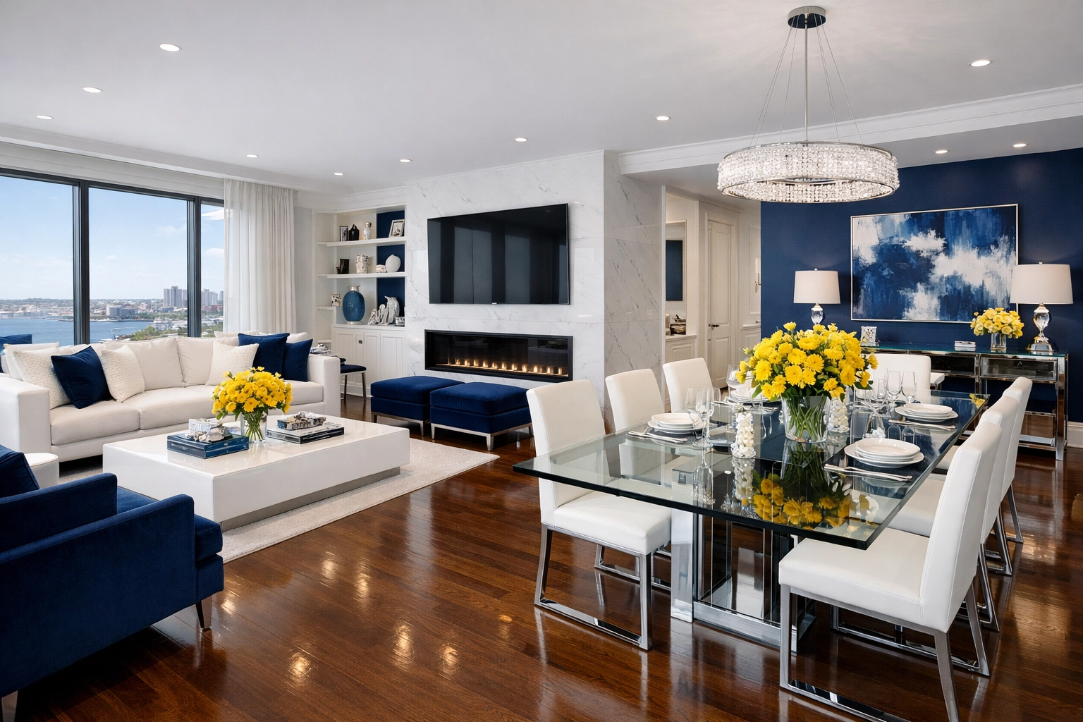 Pristine living area in a luxury apartment in Massachusetts after a professional ninja-level cleaning strike.