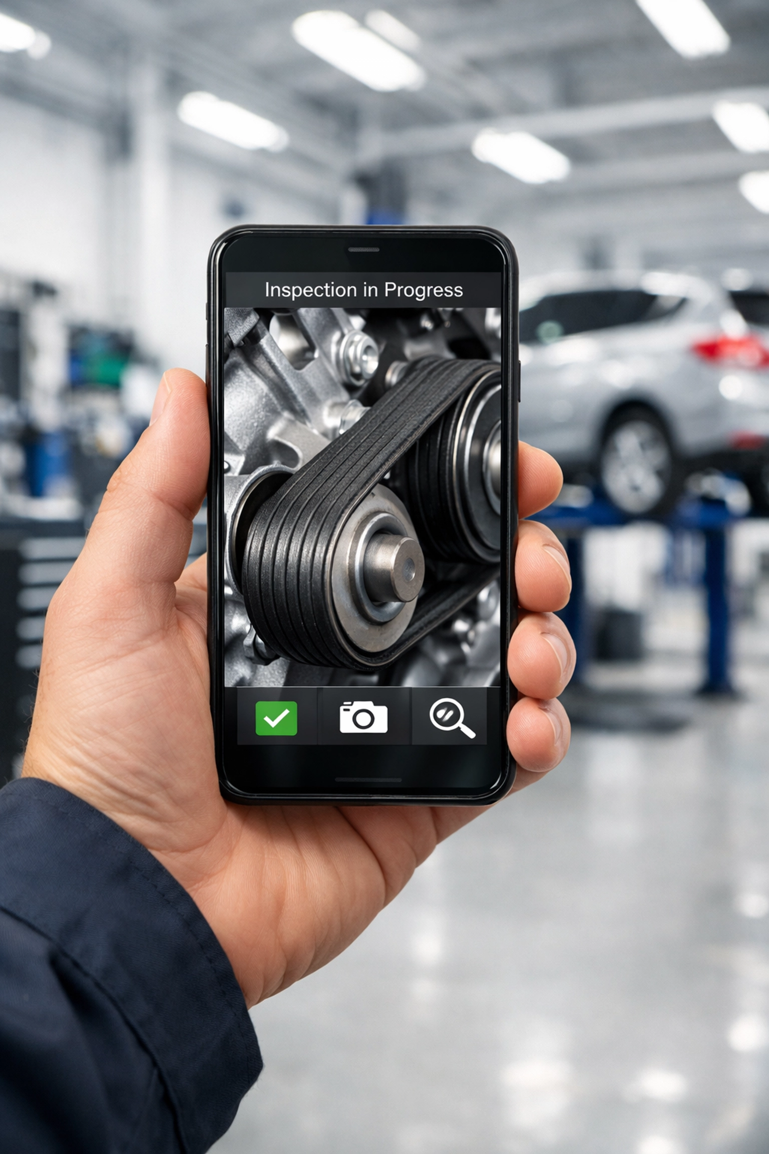 Technician performing digital inspection to demonstrate how to build customer trust in automotive service departments.