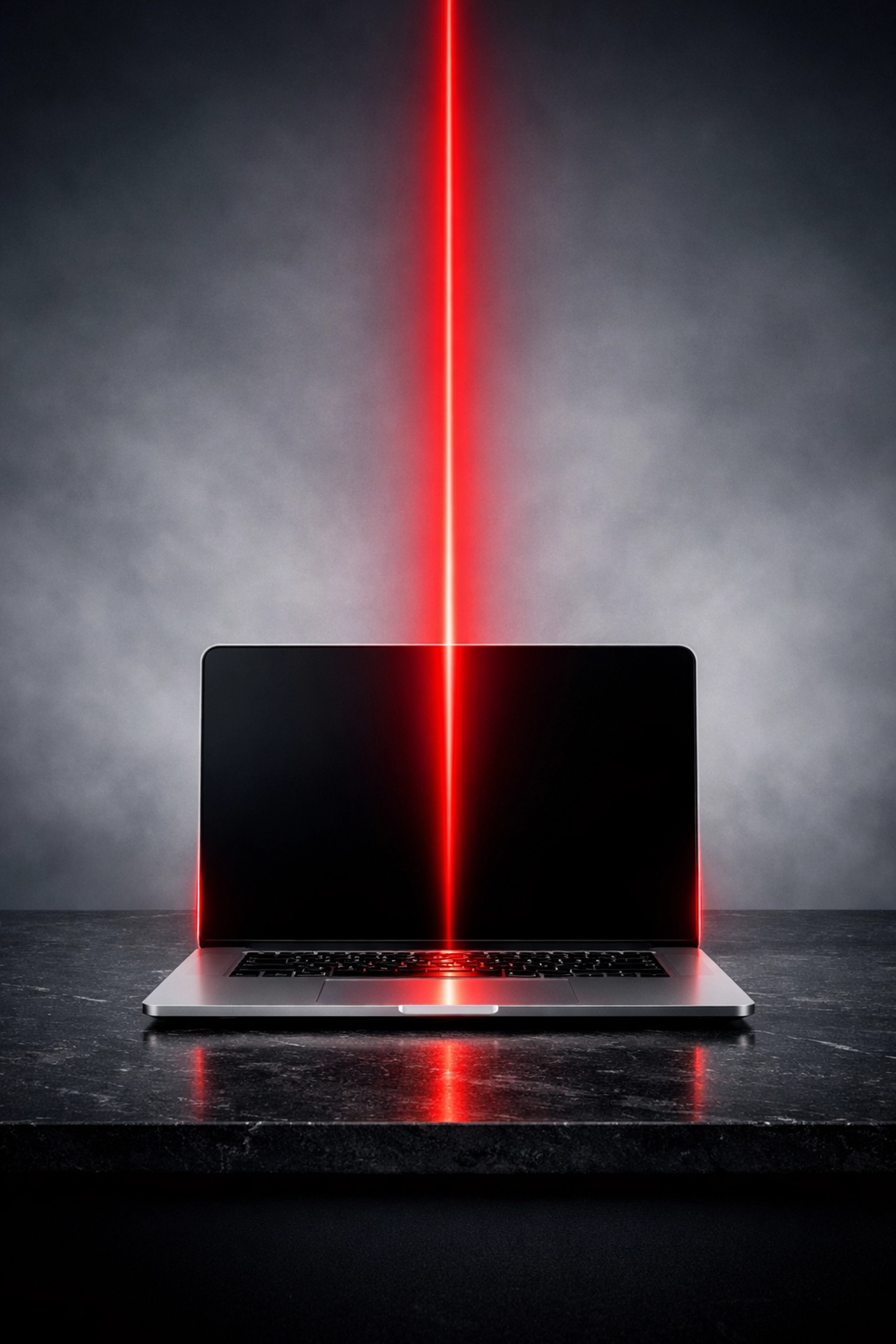 Sleek laptop with a red beam representing direct data and AI SEO optimization for ChatGPT.