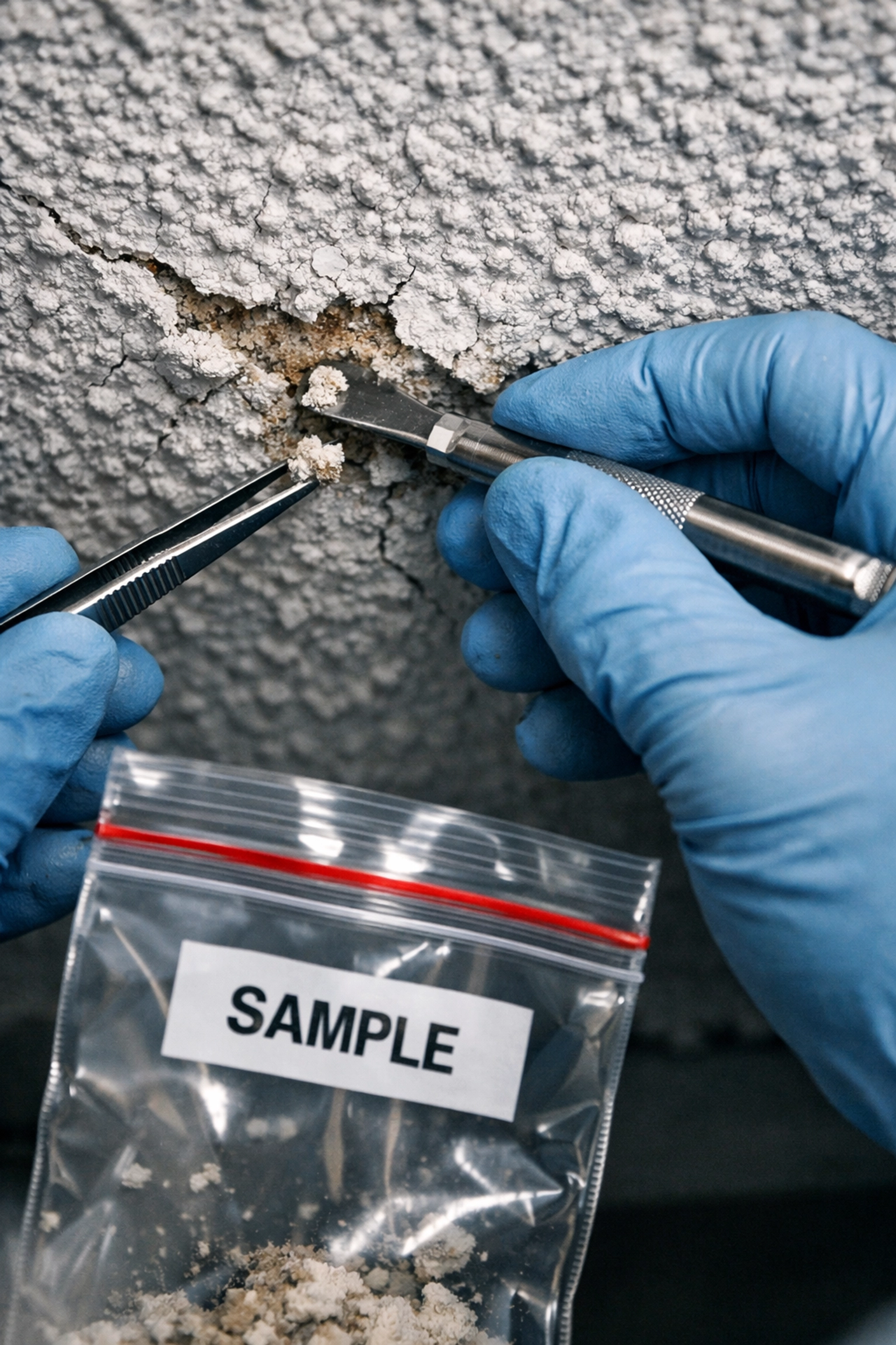 Professional asbestos testing sample collection from textured ceiling in Berks County home