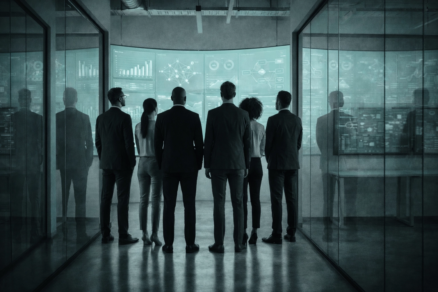 Business professionals analyzing data visualizations, highlighting SAP talent planning challenges