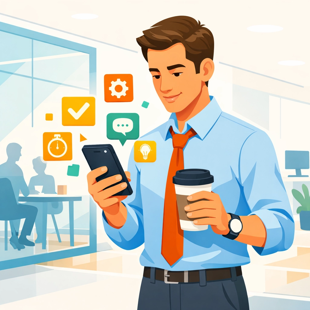 Professional accessing microlearning modules on a mobile device for flexible, just-in-time corporate training.