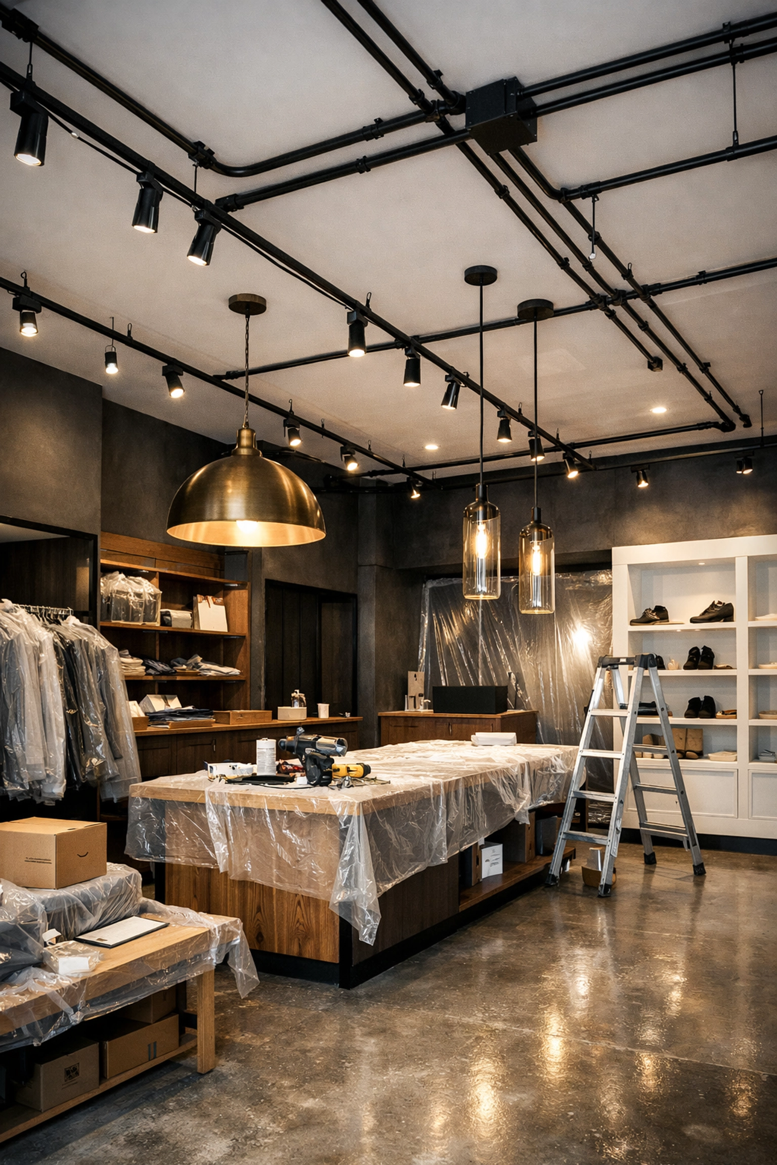 Modern commercial electrical buildout and retail upfit lighting in downtown Charleston SC.