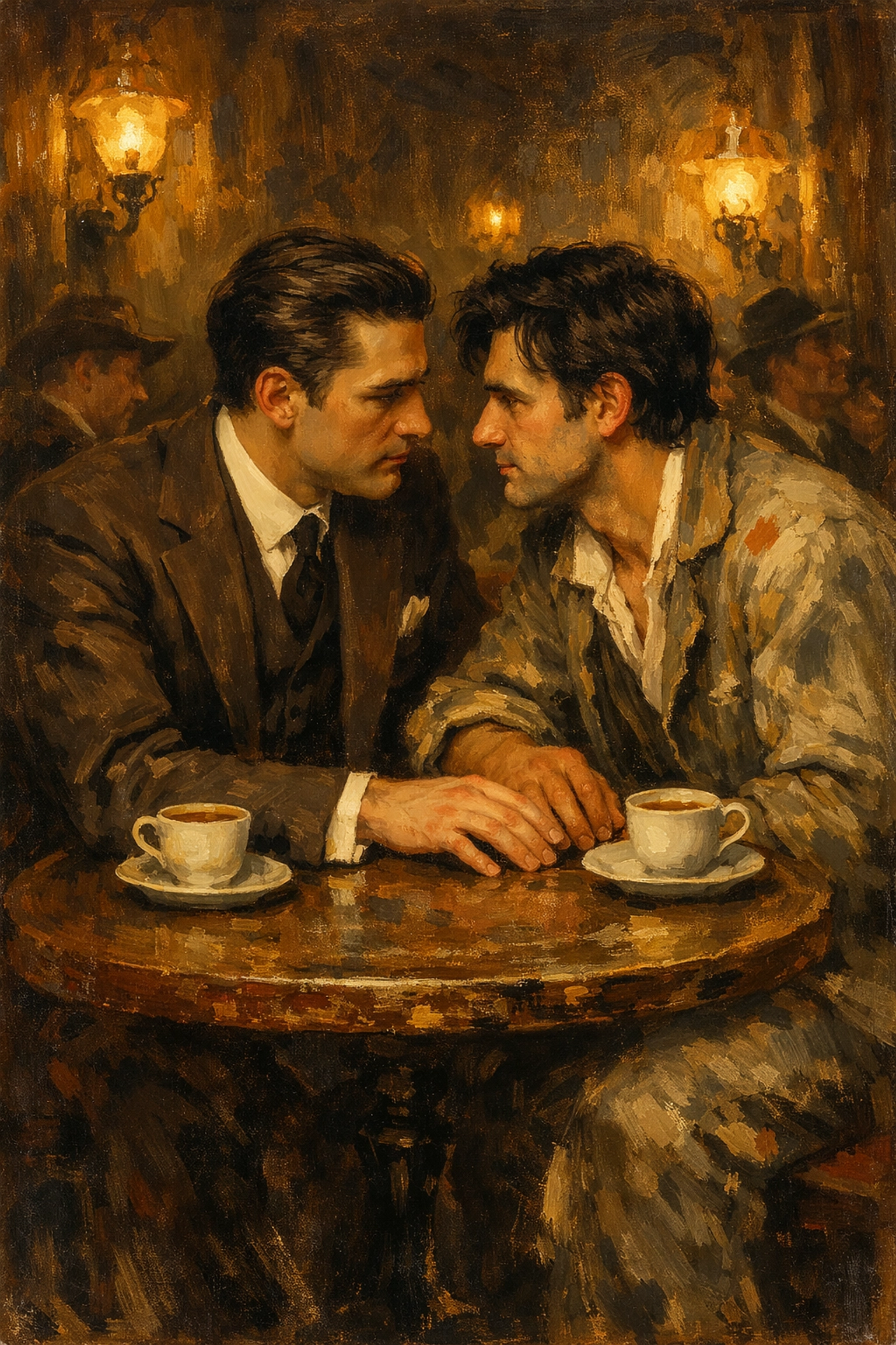 Wealthy American patron and struggling French artist meet in 1920s Montmartre café - gay historical romance