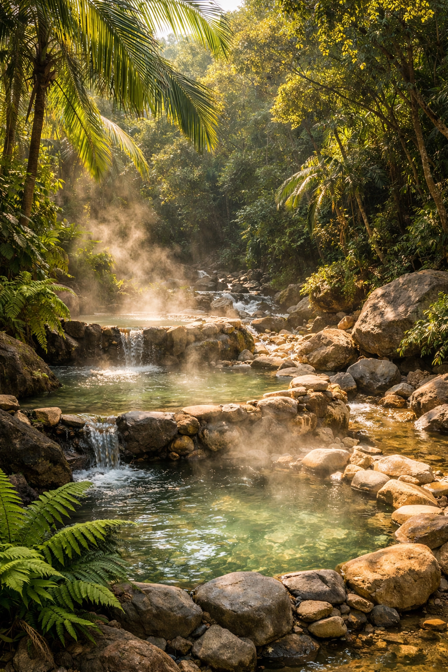 Secluded natural hot springs surrounded by lush jungle vegetation near Puerto Vallarta