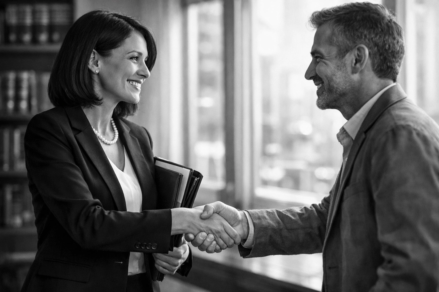 Family law attorney meeting with client in professional office consultation