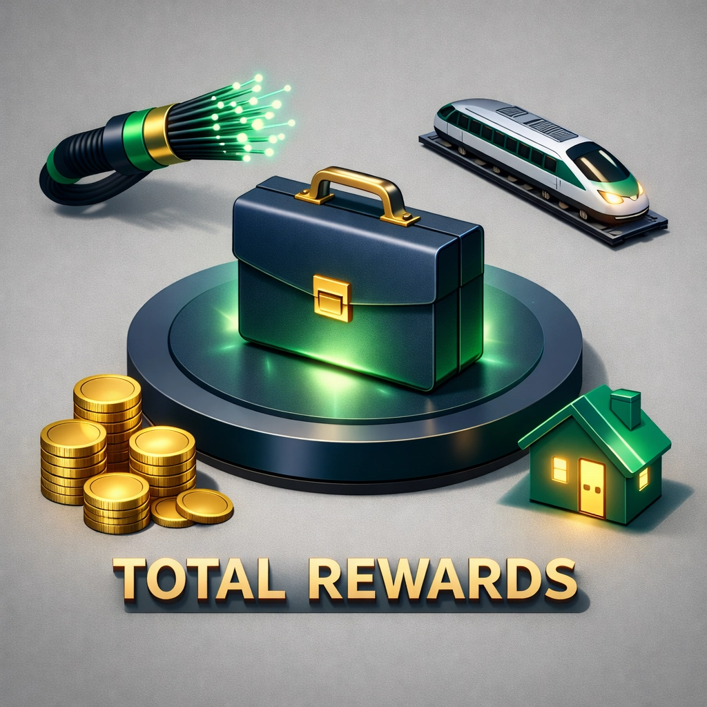 Visual representation of remote work benefits including commute savings and home office stipends.