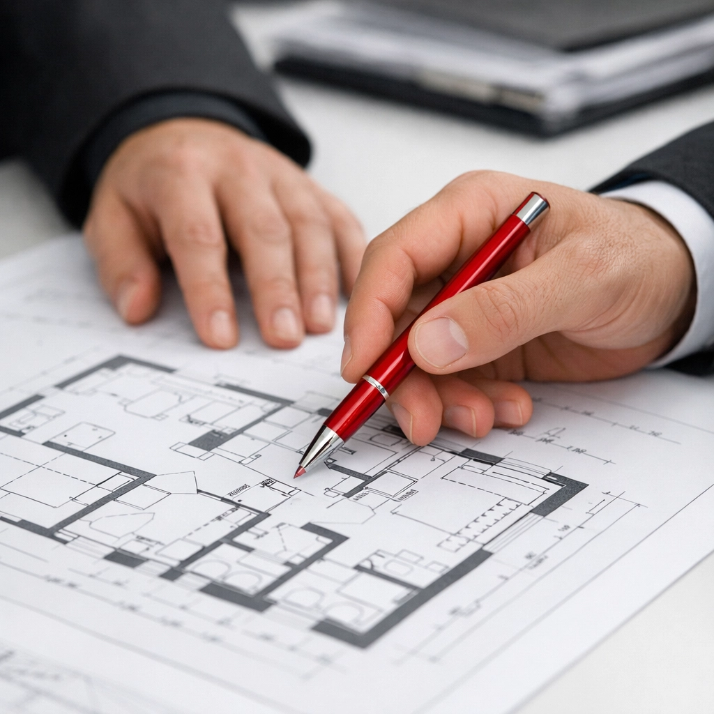 Expert immobilier analysant un rapport d'inspection en bâtiment à Québec.