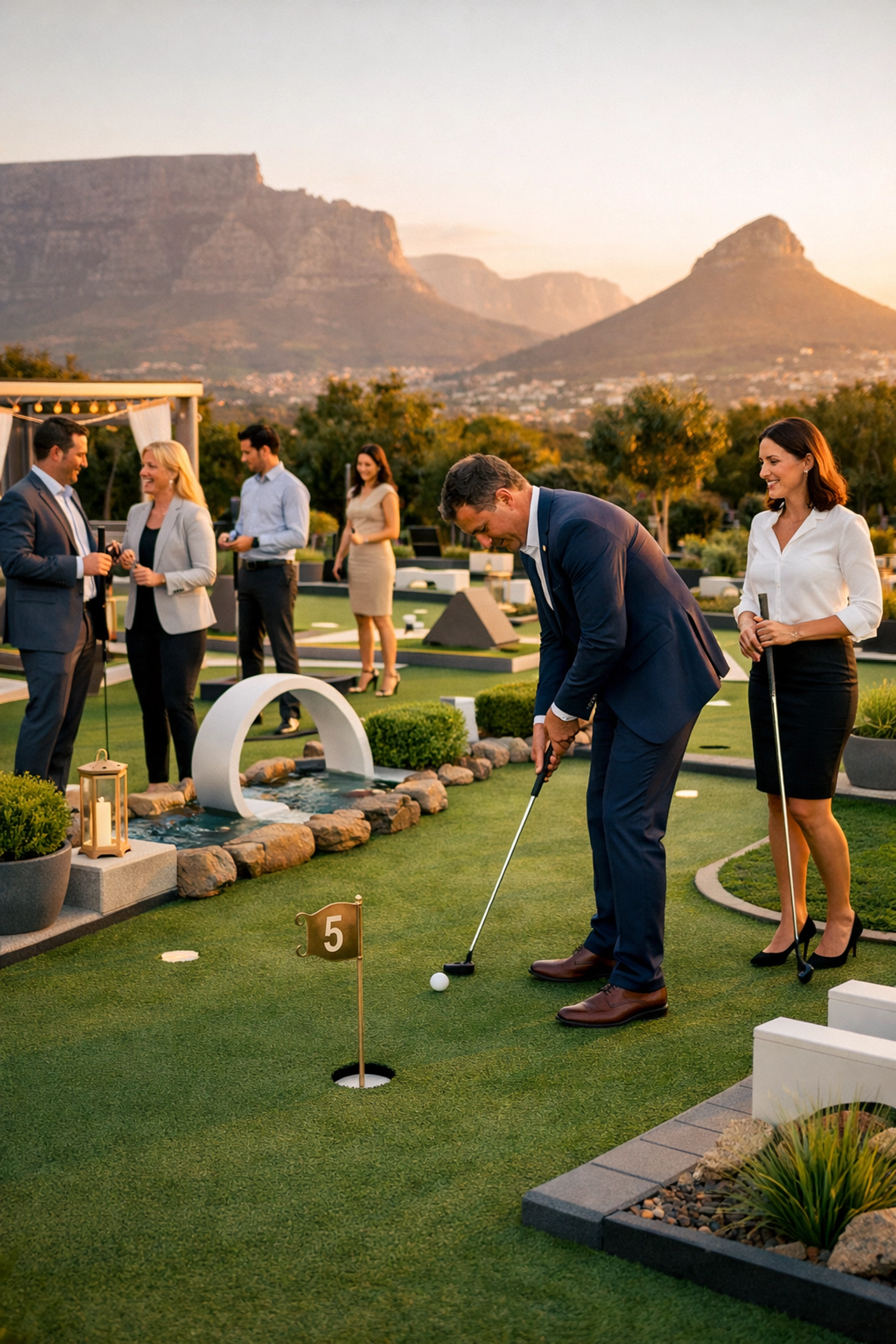 Luxury mini golf setup for corporate event entertainment hire in Cape Town