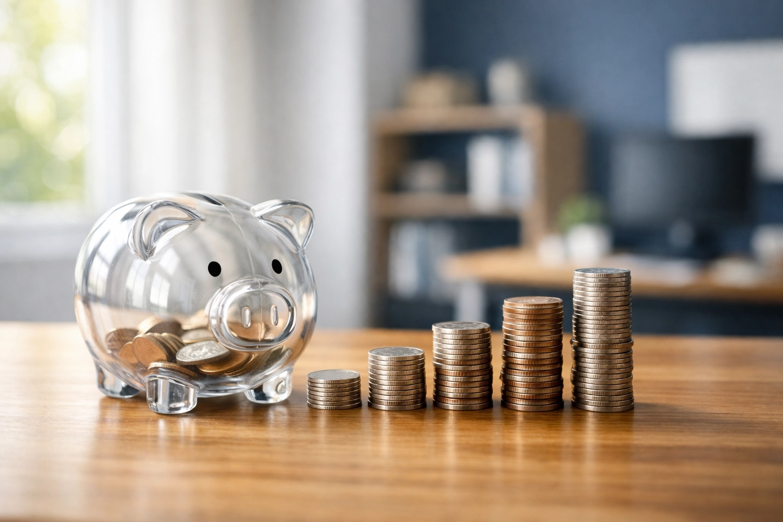Piggy bank with coins showing credit builder loan savings growth