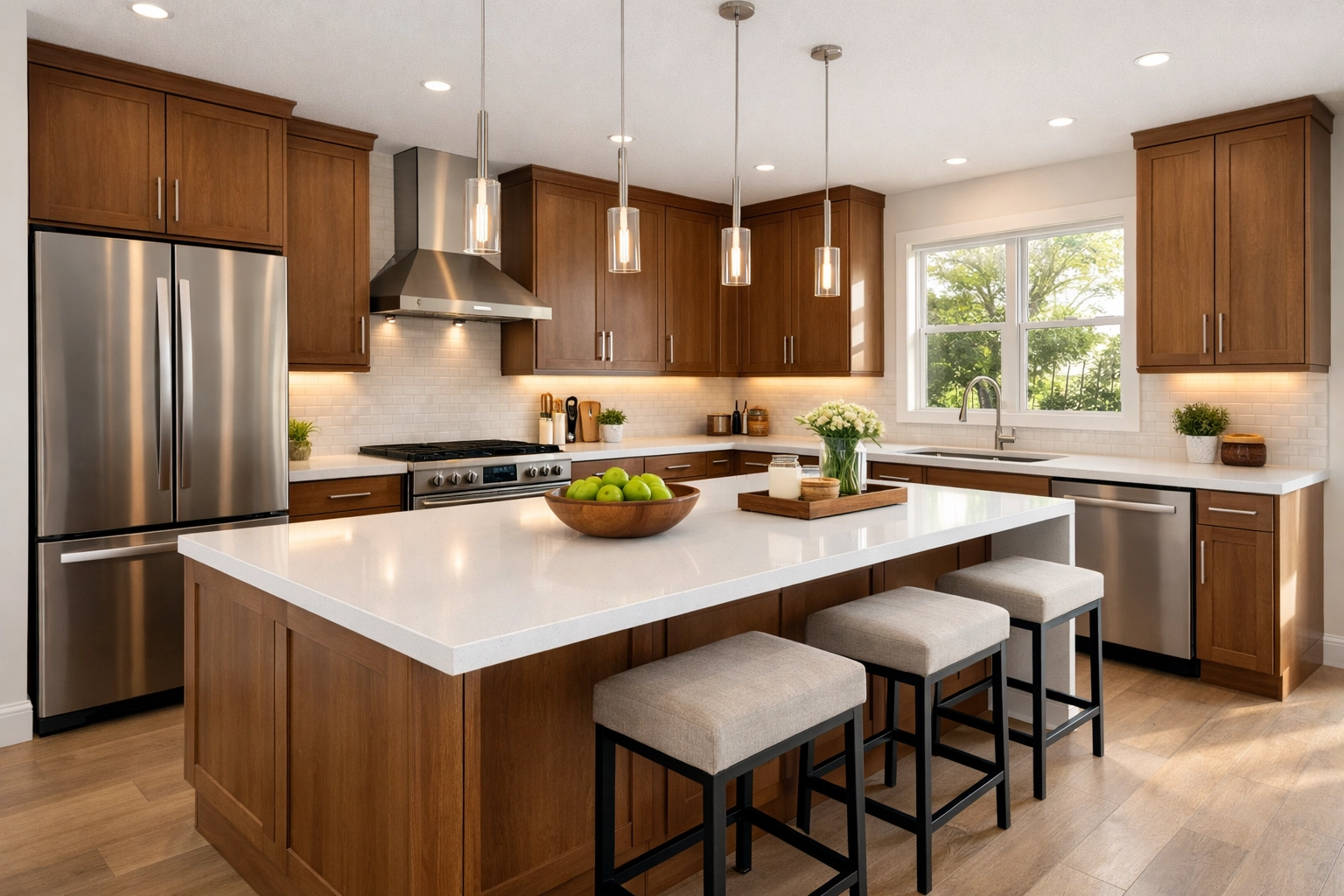 Modern kitchen remodeling Orlando with quartz countertops and custom cabinetry