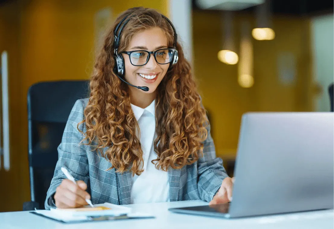 A BDC advisor engaged in online training, reflecting a professional virtual learning environment