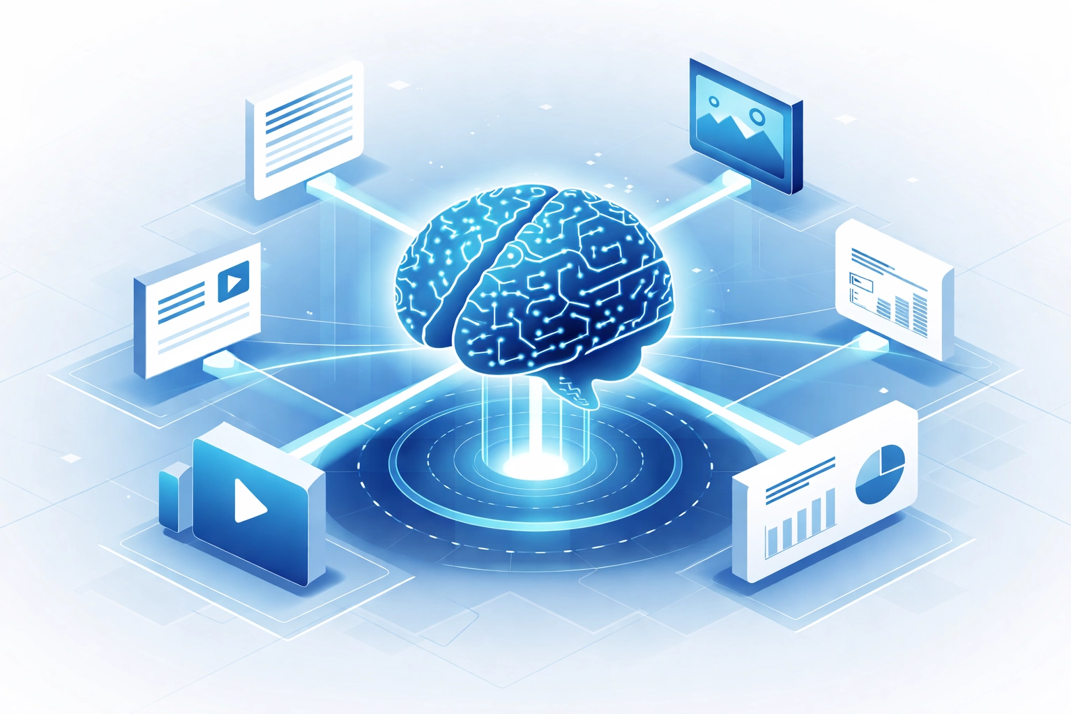 AI-powered search optimization showing how structured content connects to search algorithms