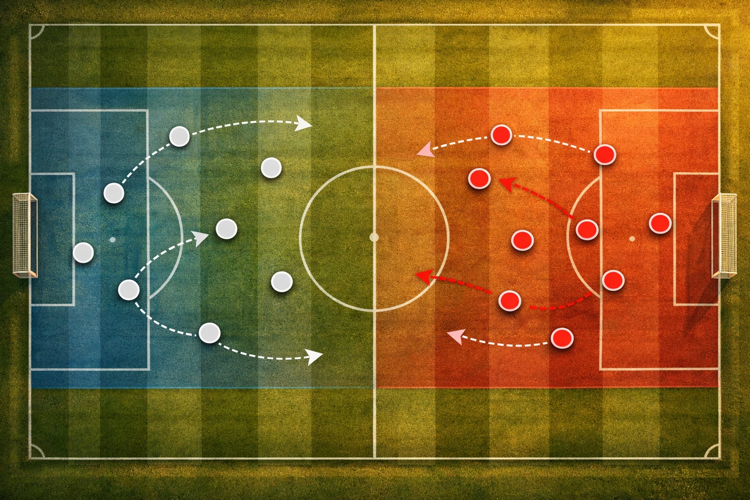 Taktische Spielfeldanalyse mit Positionierungsmarkierungen für Sportwetten-Strategie