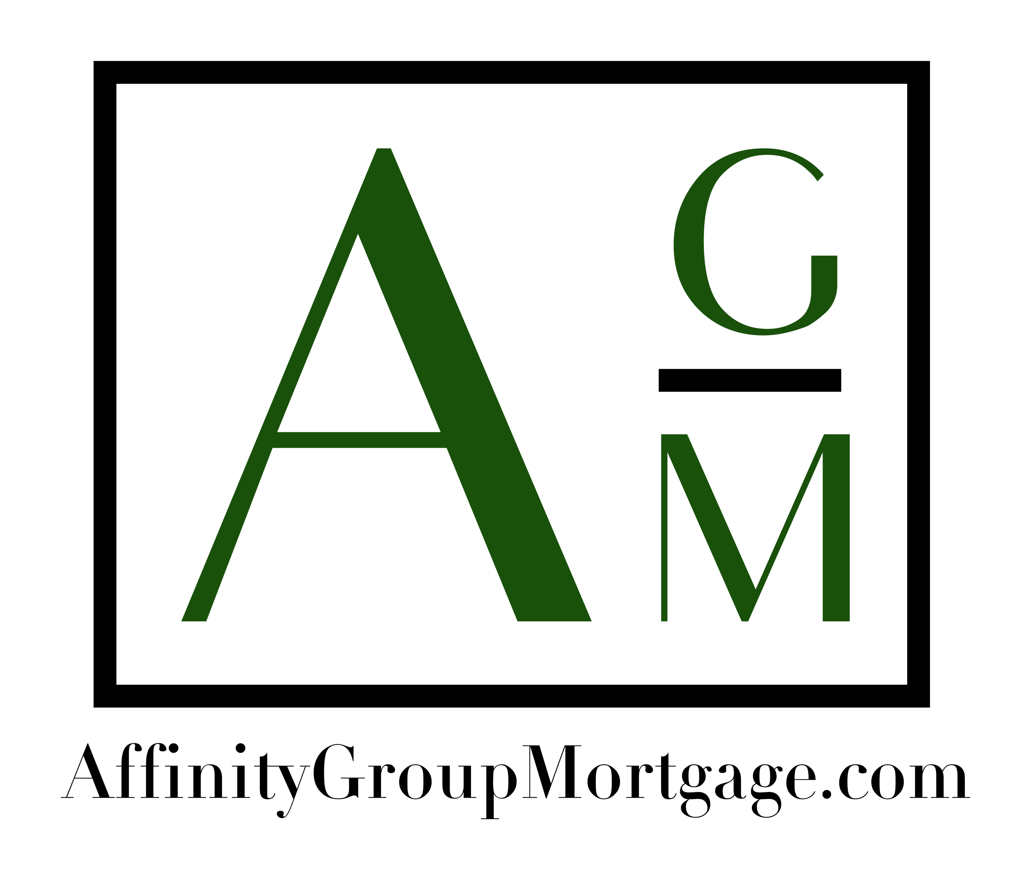 Affinity Group Mortgage logo Logo in dark green and black, featuring large initials