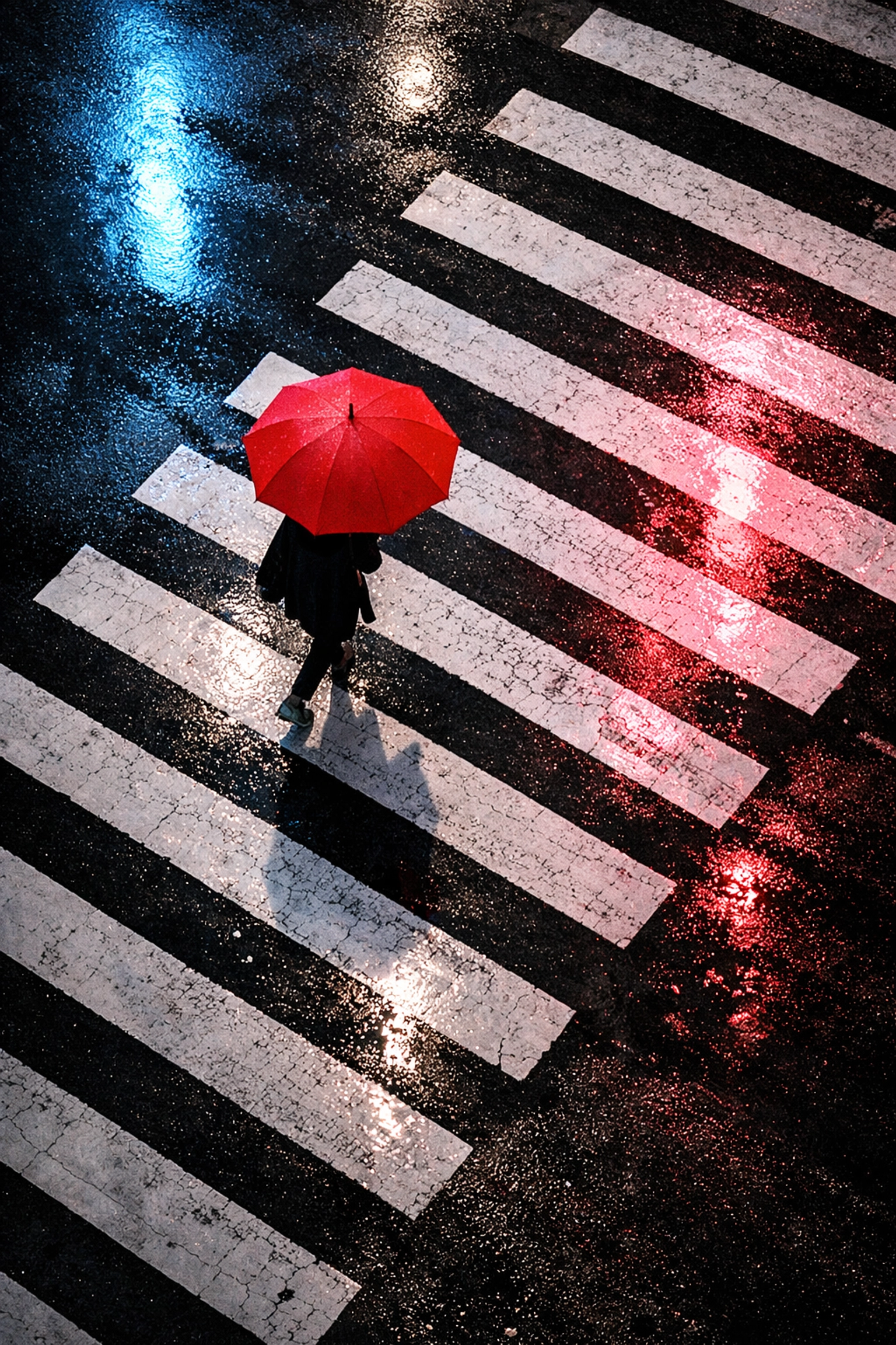 High-angle city street shot at night showing composition and light in professional photography tutorials.