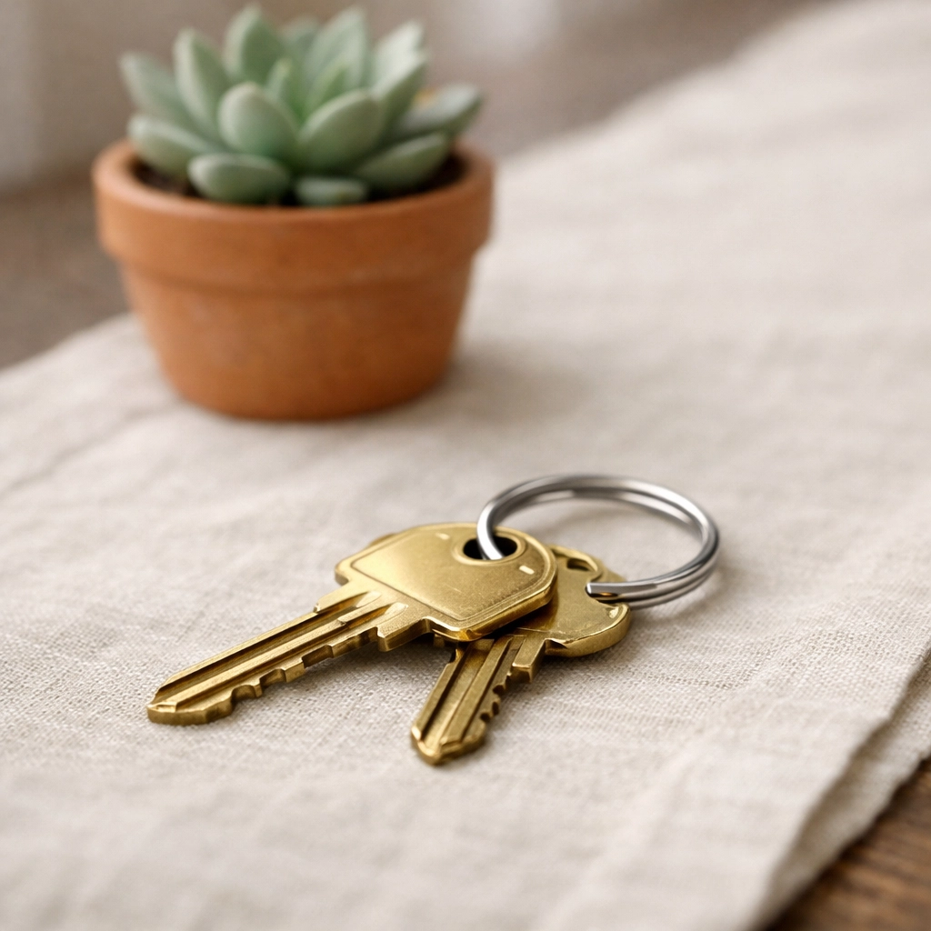 House keys and office decor representing financial stability after divorce in Fredericksburg VA.