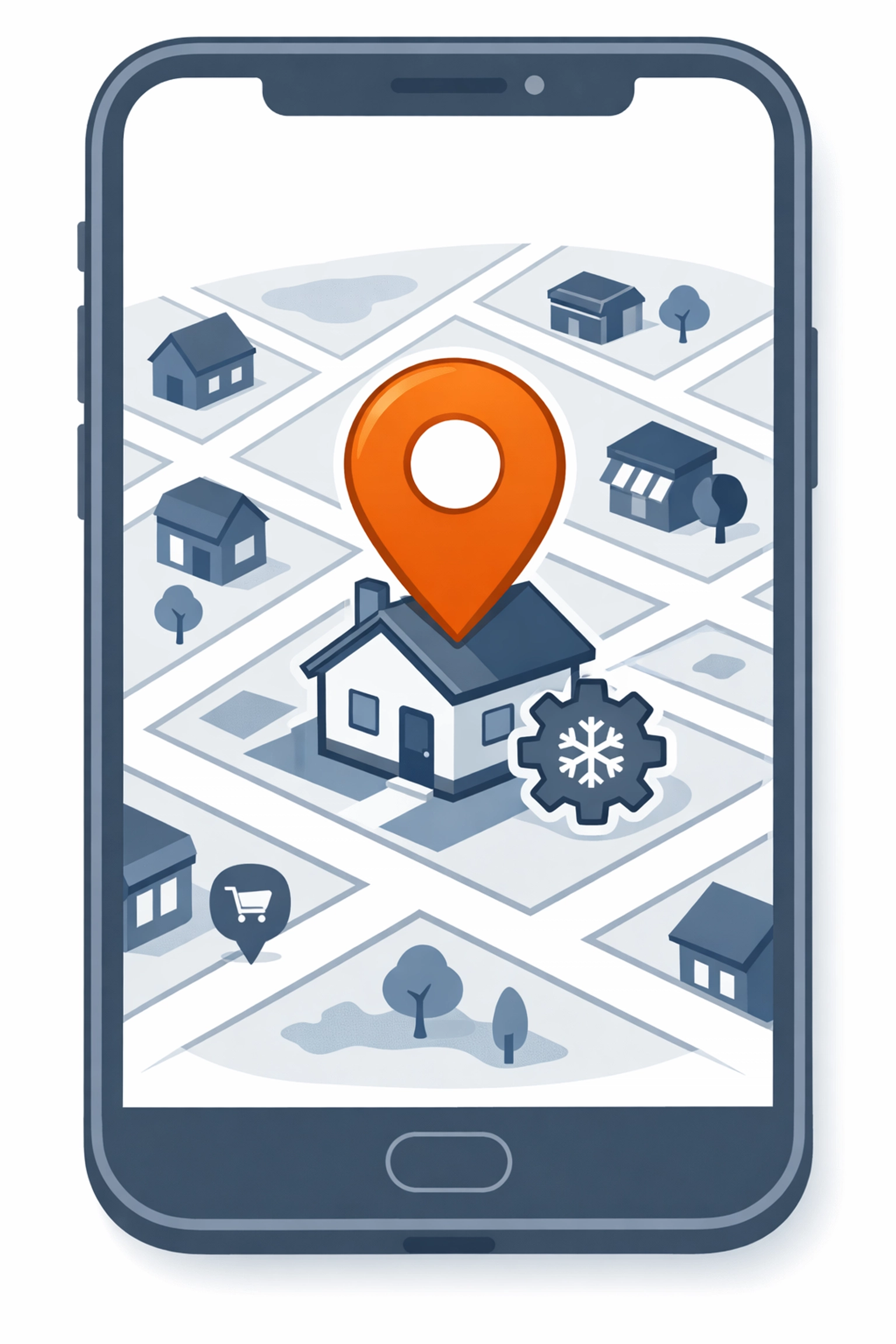 Smartphone displaying local search results and service location pin for HVAC contractors and home service SEO.