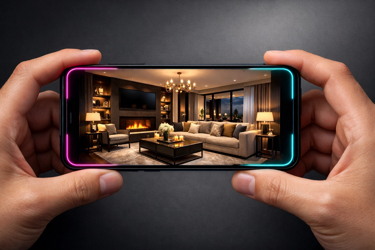 Hands holding mobile phone viewing a responsive home staging website in Charlotte