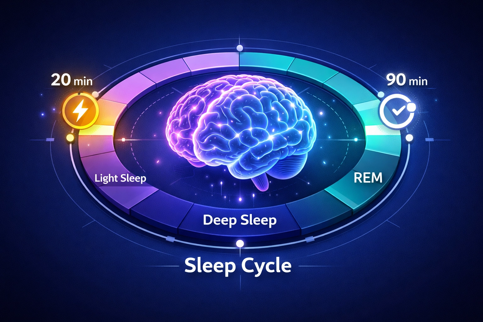 Diagram showing stages of sleep including REM and deep sleep for optimized shift work napping strategies.