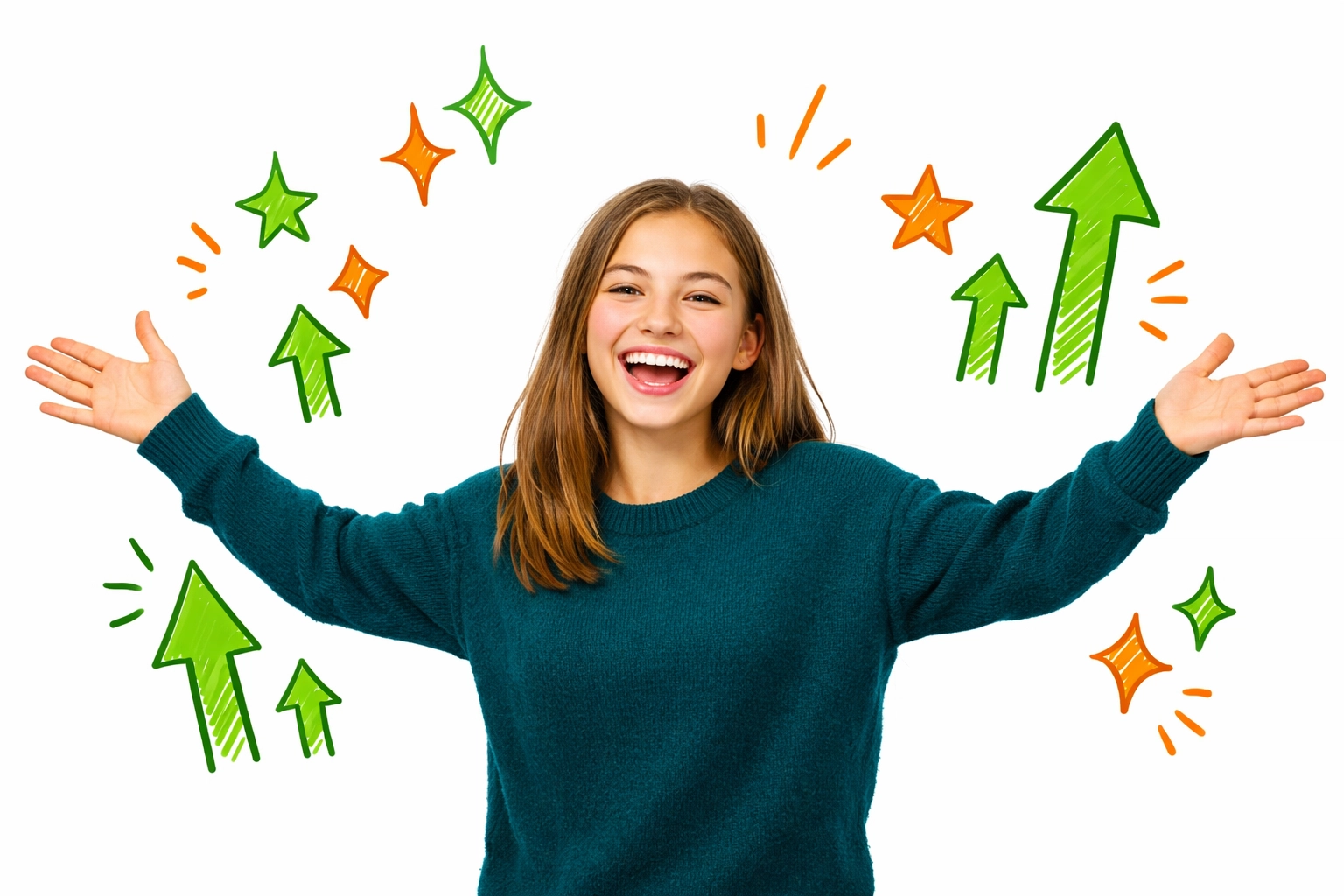 Joyful teen girl celebrating success, representing confidence and personal growth through life skills training.