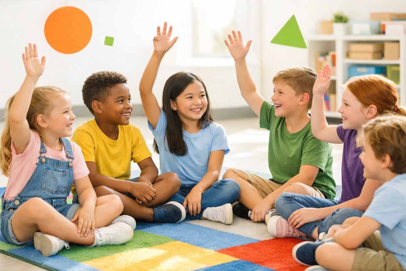 Children engaged in character education discussion in classroom setting