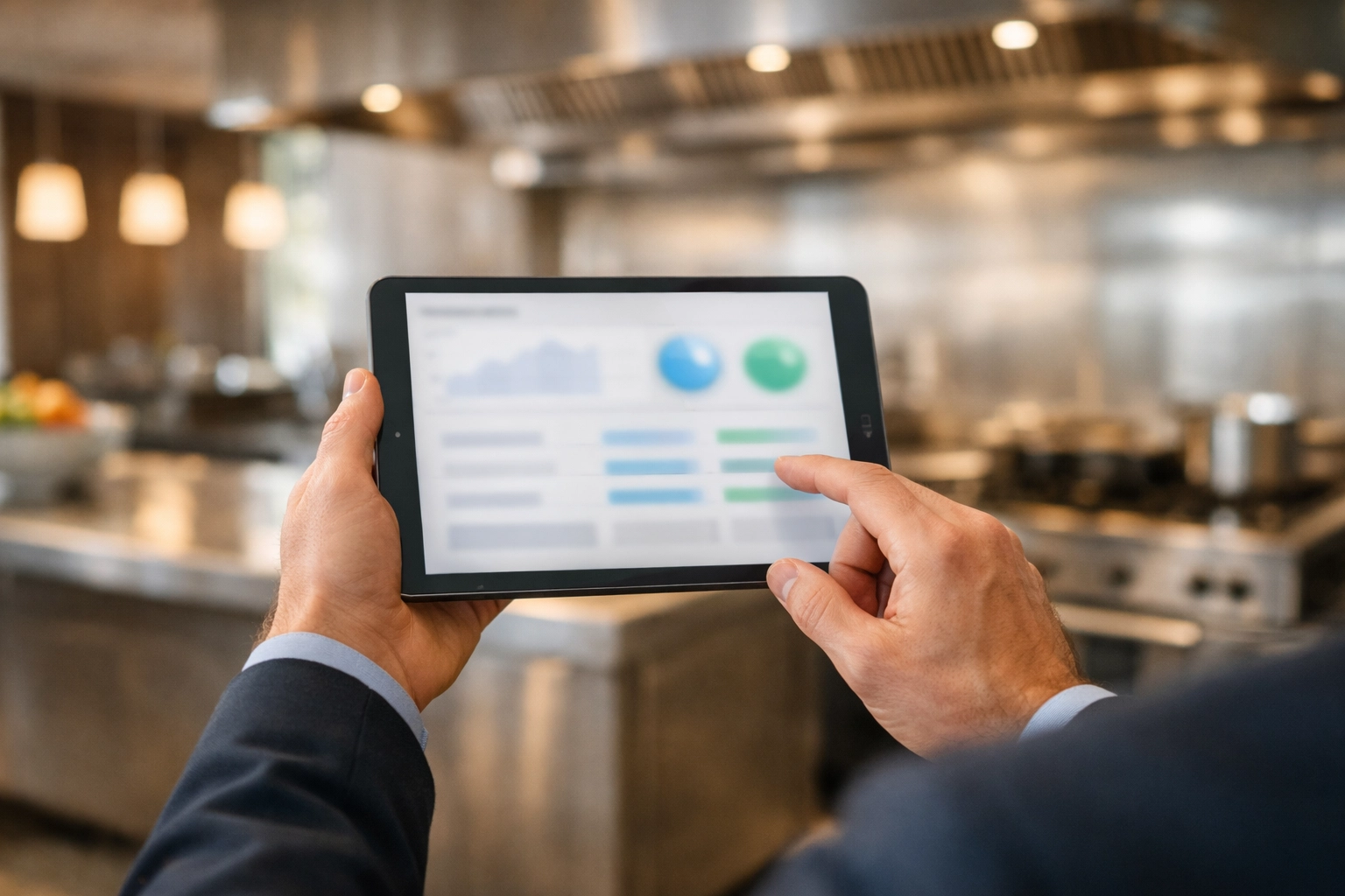 Property manager monitoring smart cooling solutions for refrigeration service Hawaii on a tablet.