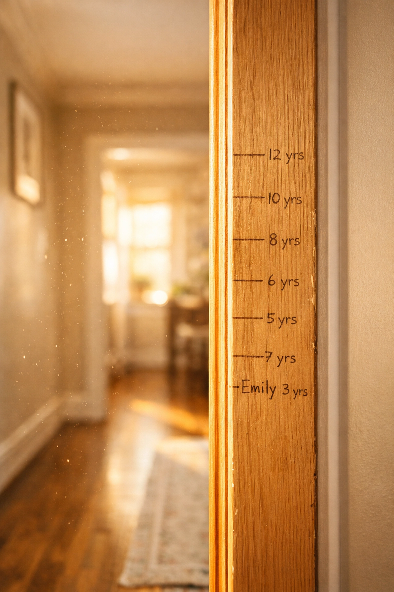 Child height marks on a doorframe, a sentimental part of selling a family home with a Hickory NC realtor.