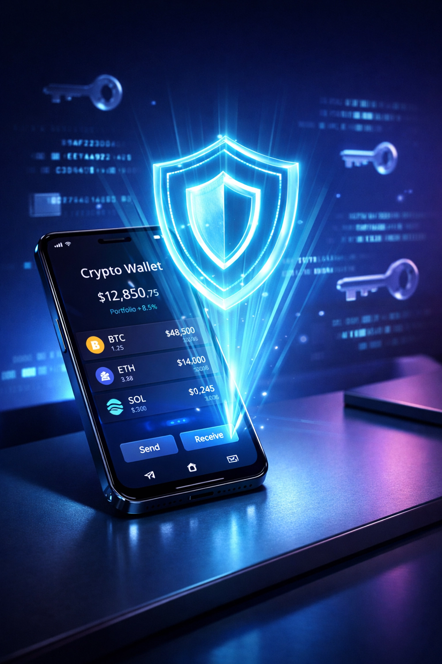 Self-custody crypto wallet setup with security features for merchant payments